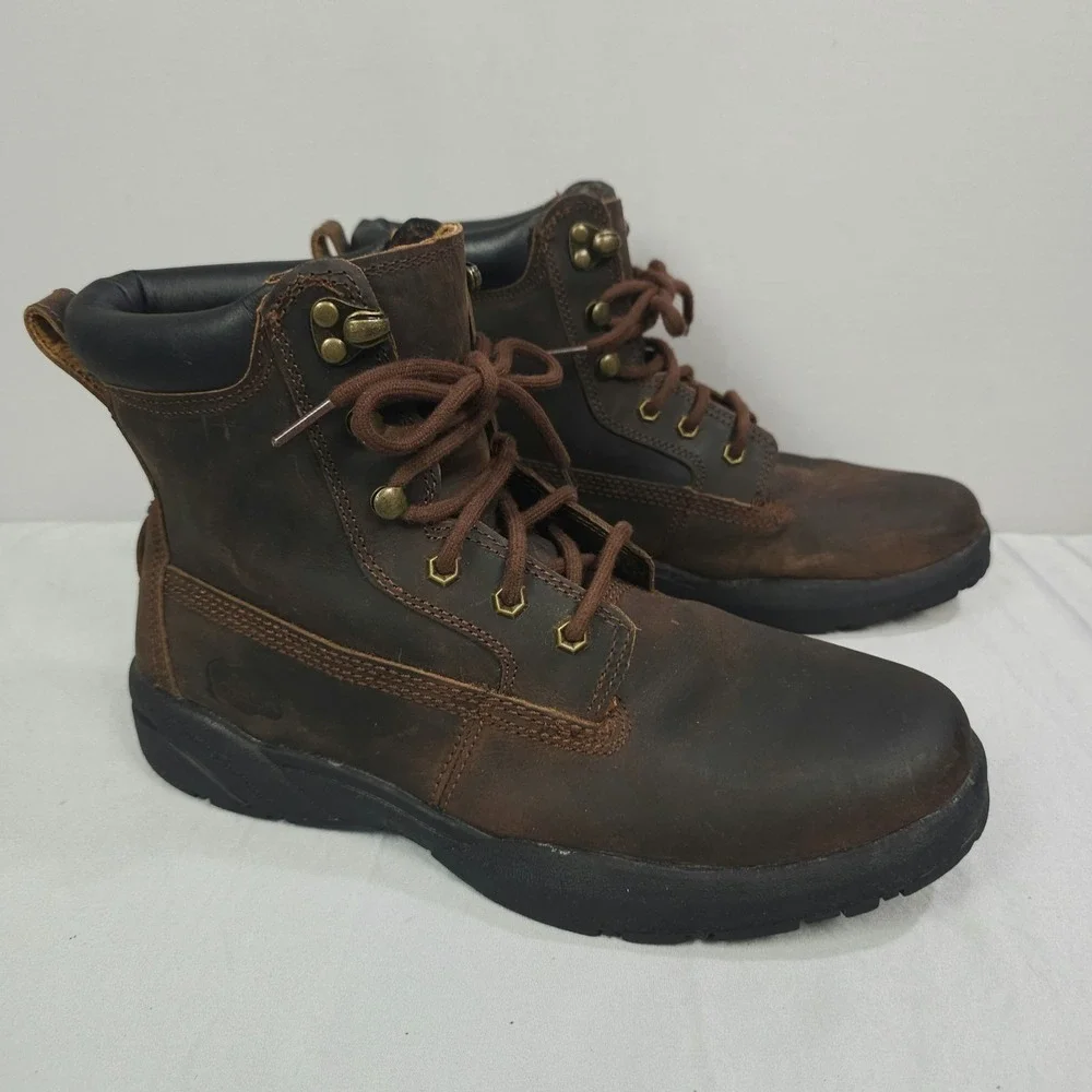 Dr Comfort Boss Boots Men 10.5W Wide Brown Leather Lace-Up Combat Ankle Lace Up